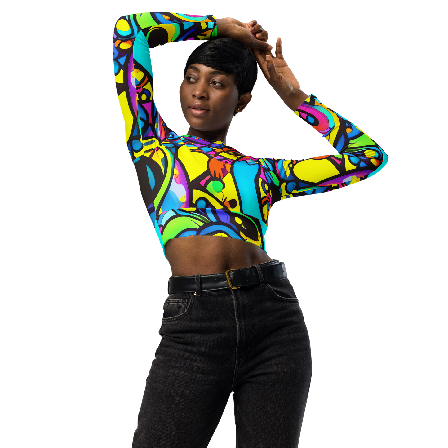 Long Sleeve Crop Top - Kaleidoscopic Flow
