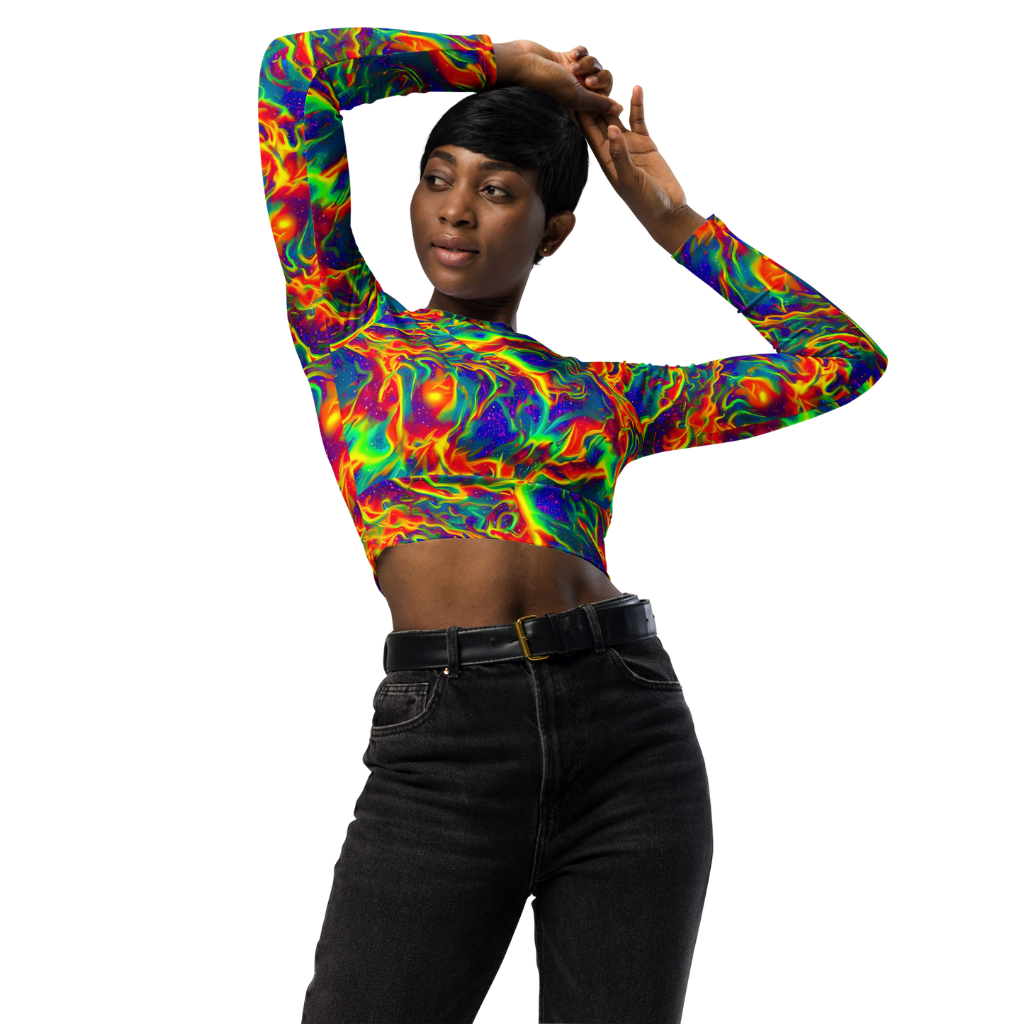Long Sleeve Crop Top - Nebula Symphony