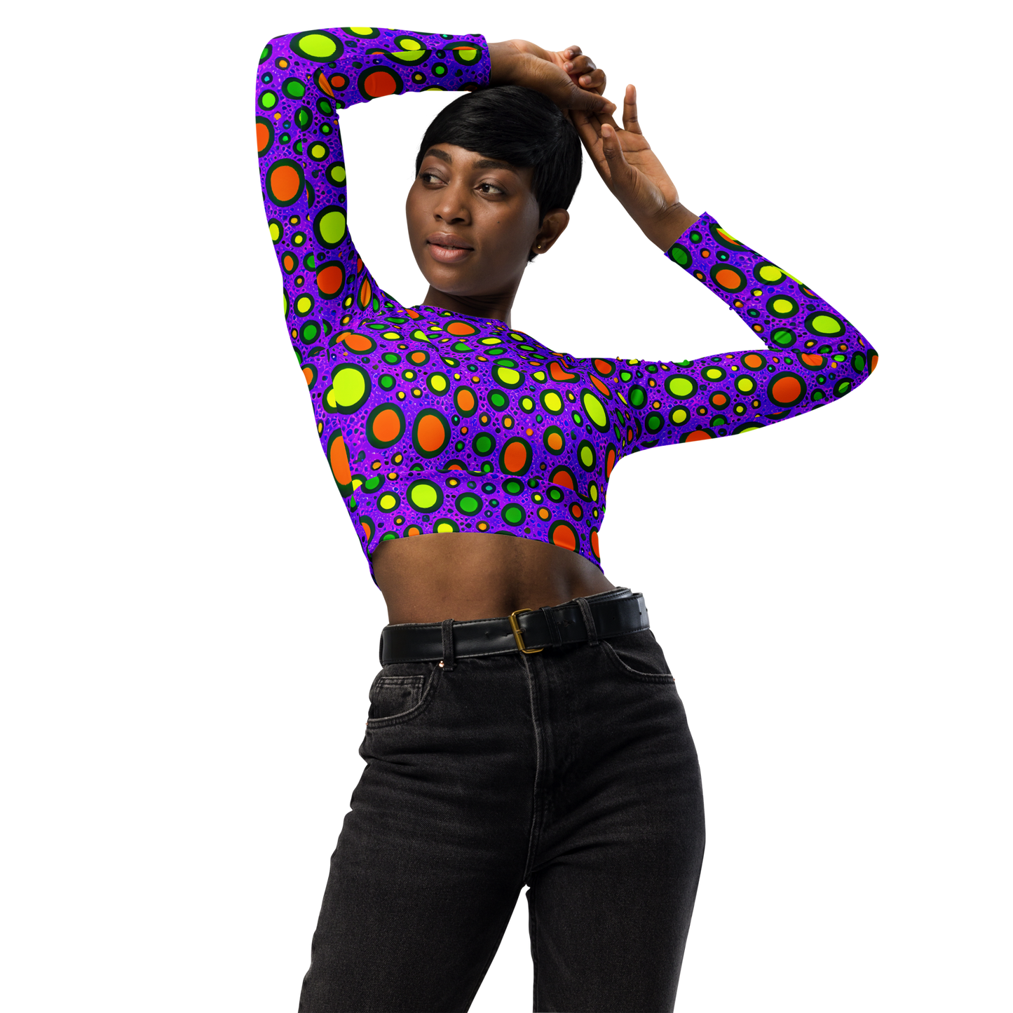 Long Sleeve Crop Top - Luminous Bubbles