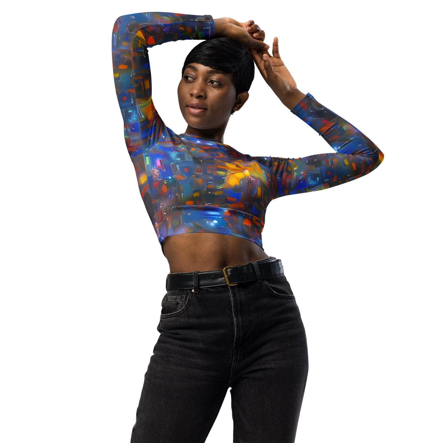 Long Sleeve Crop Top - Abstract Conflux