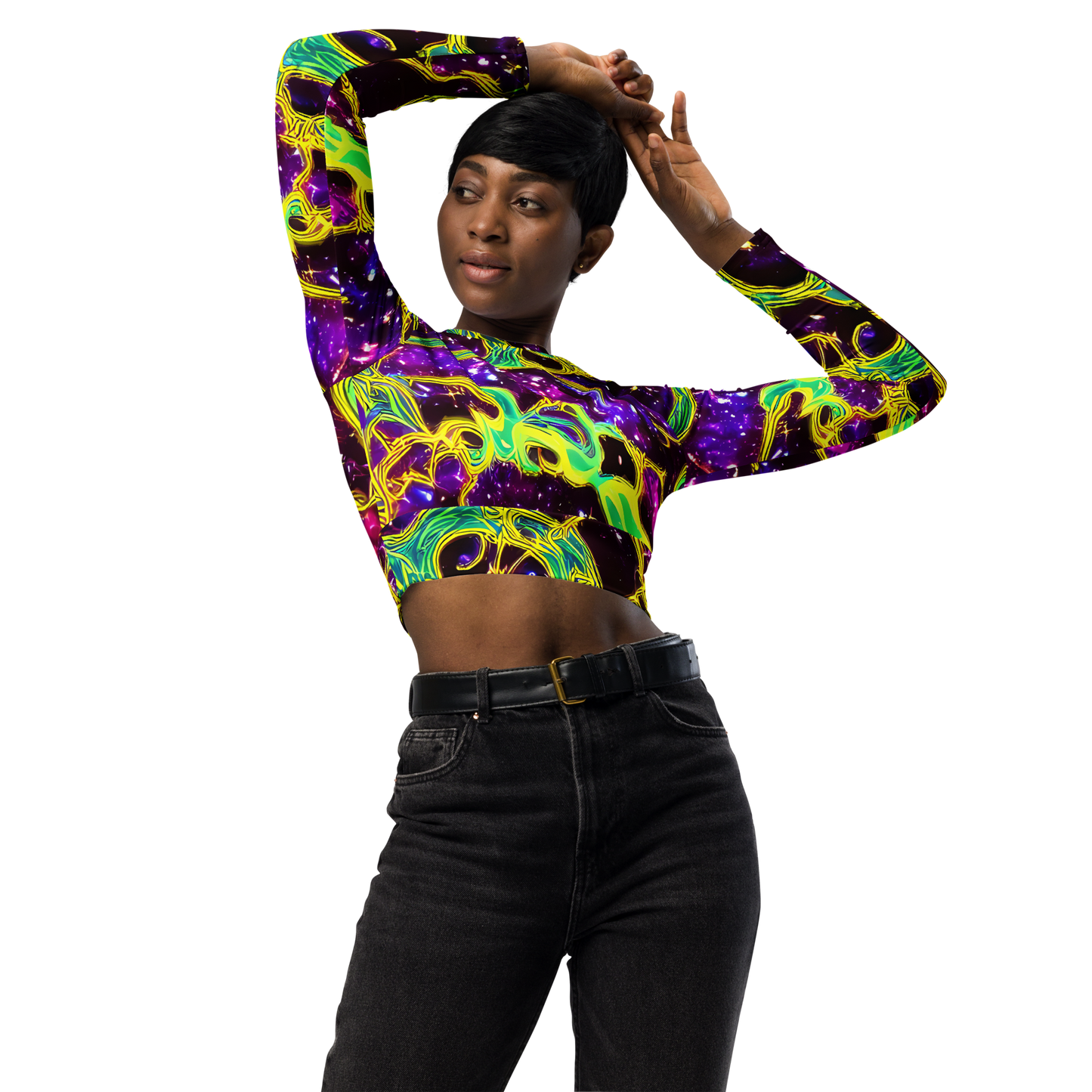 Long Sleeve Crop Top - Galactic Web