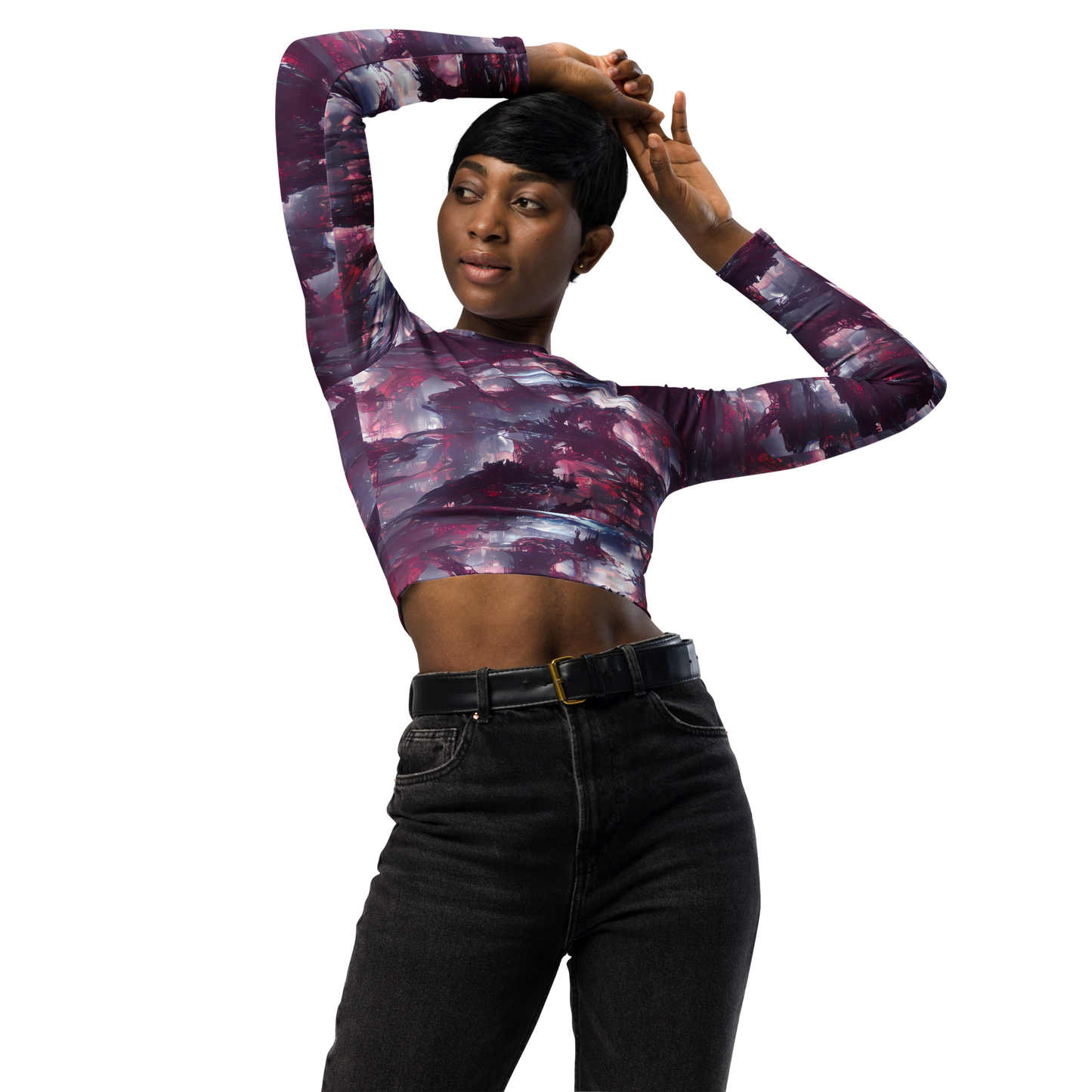 Long Sleeve Crop Top - Twilight Fortresses