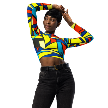 Long Sleeve Crop Top - Neon Fractals