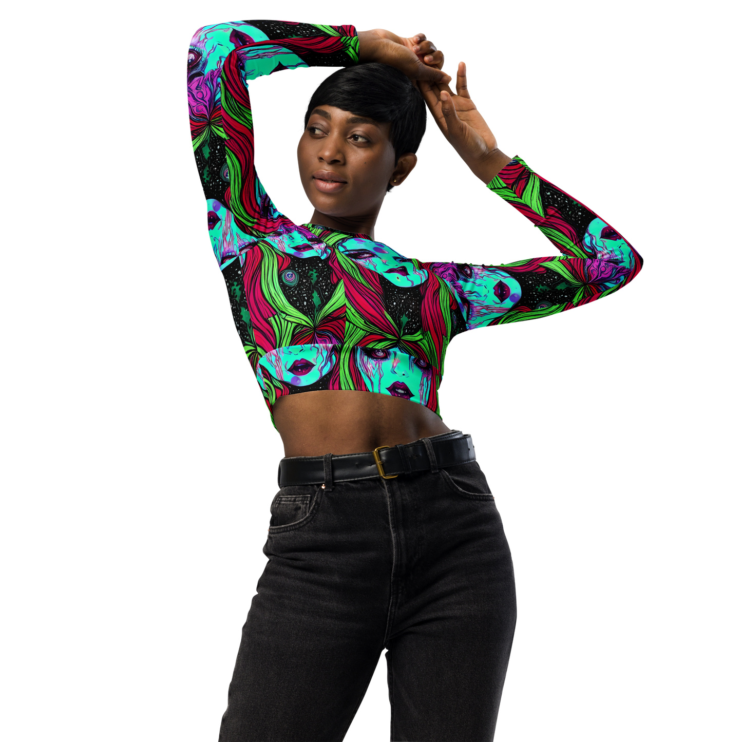 Long Sleeve Crop Top - Luminous Nightfall