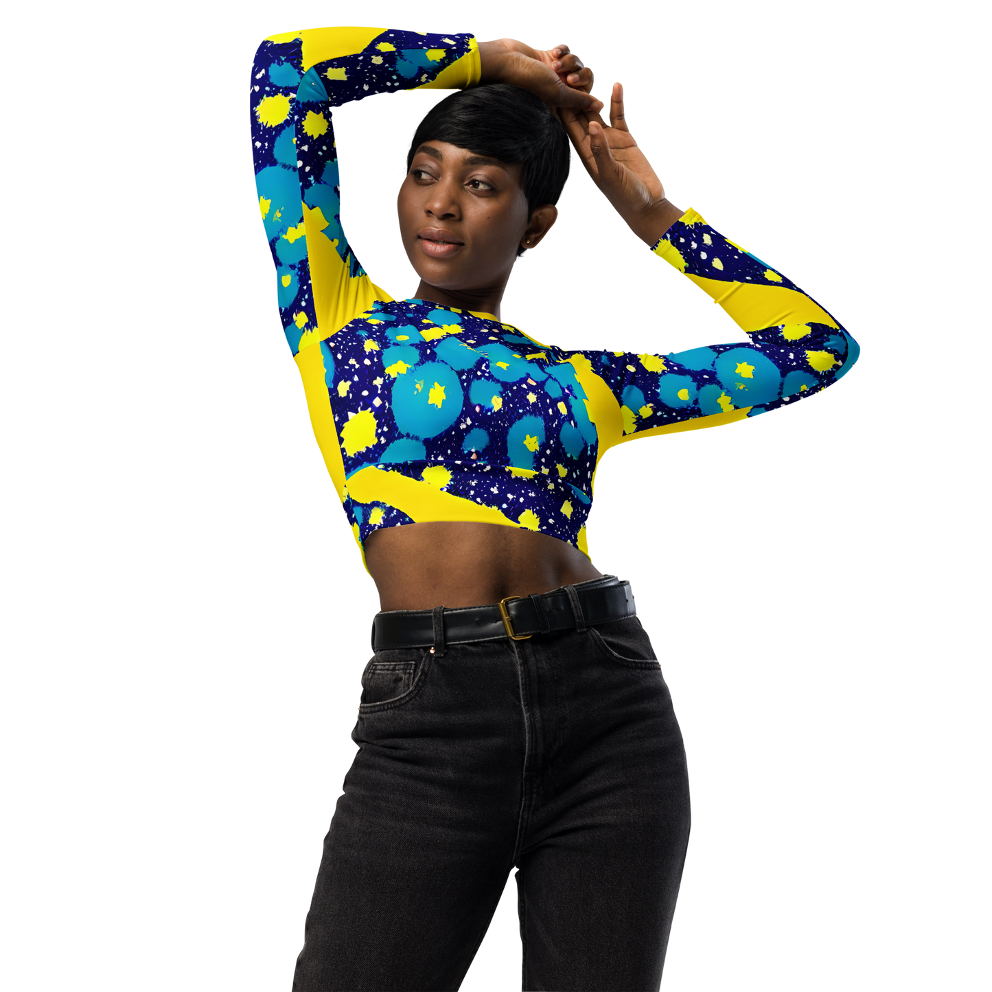 Long Sleeve Crop Top - Starburst Splash