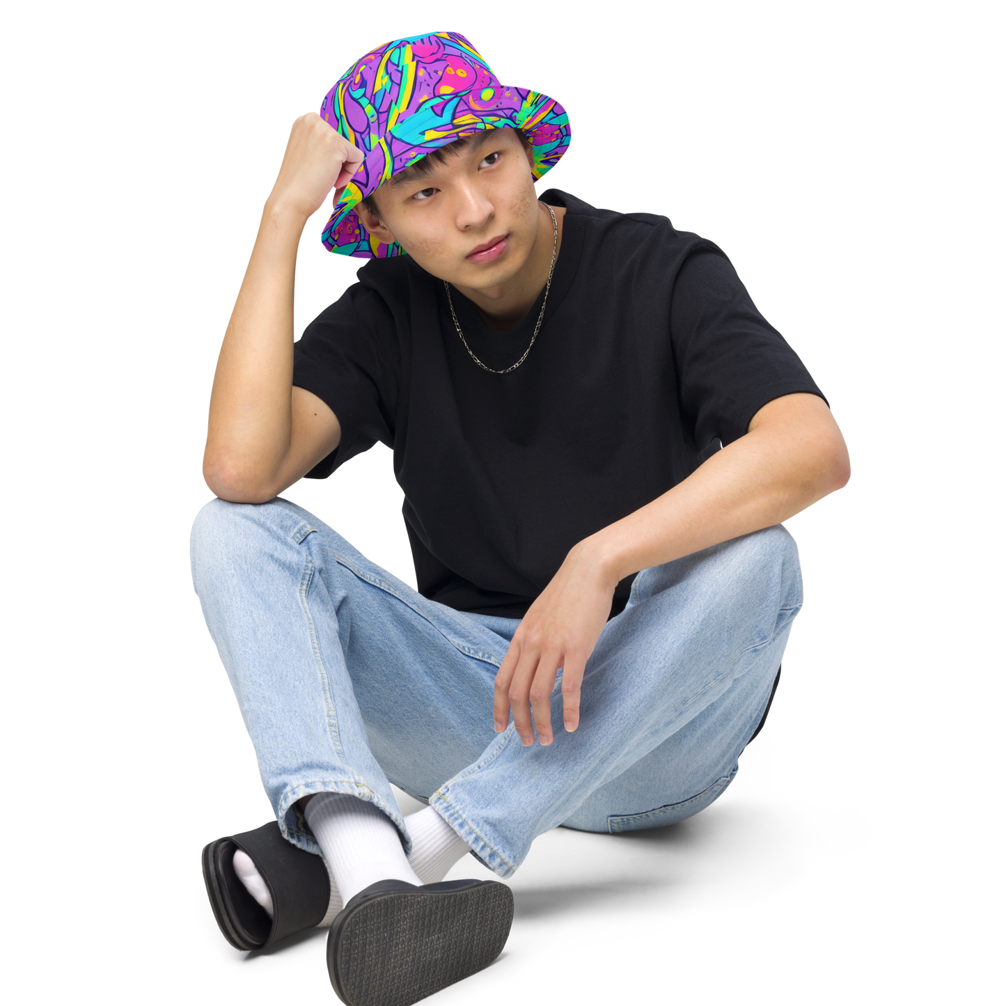 Reversible Bucket Hat - Neon Galaxy Whirl
