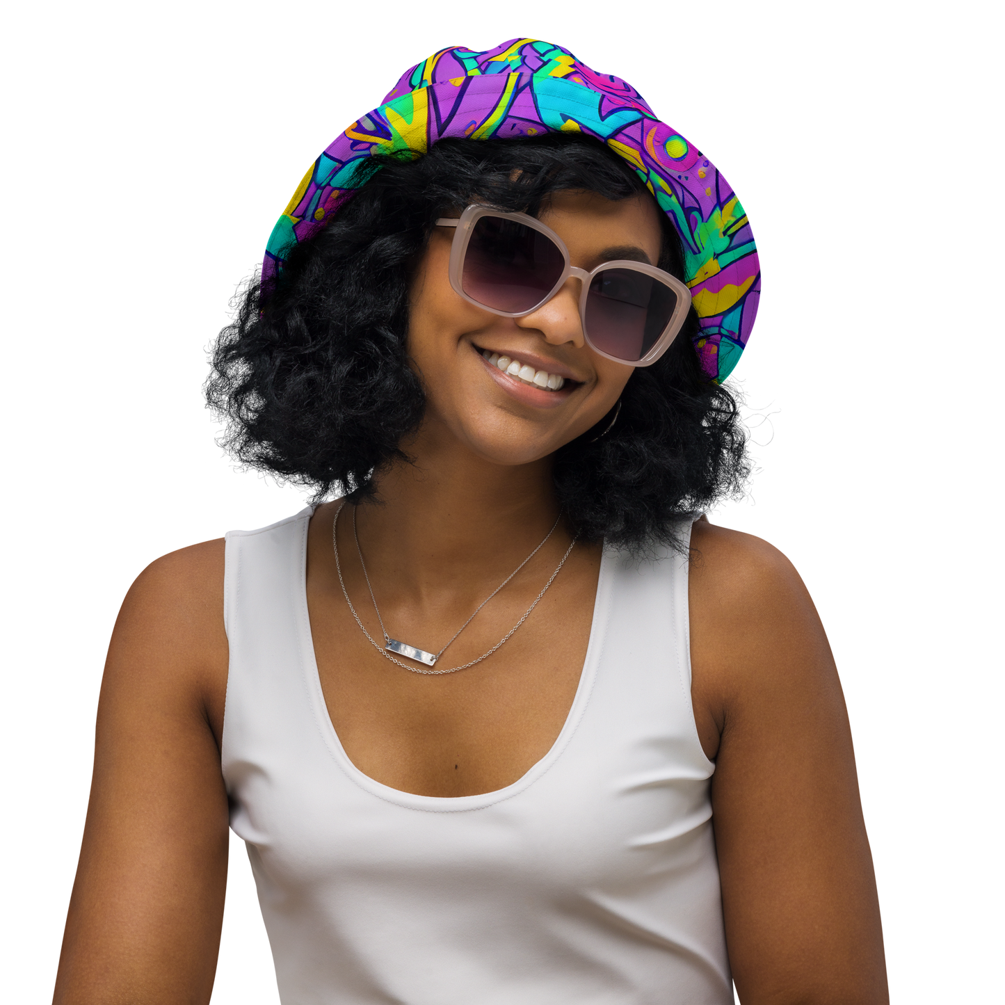 Reversible Bucket Hat - Neon Galaxy Whirl