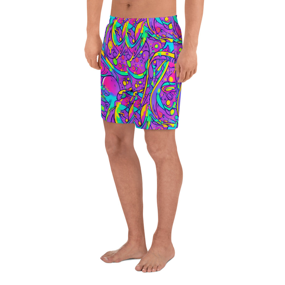 Athletic Long Shorts - Neon Galaxy Whirl