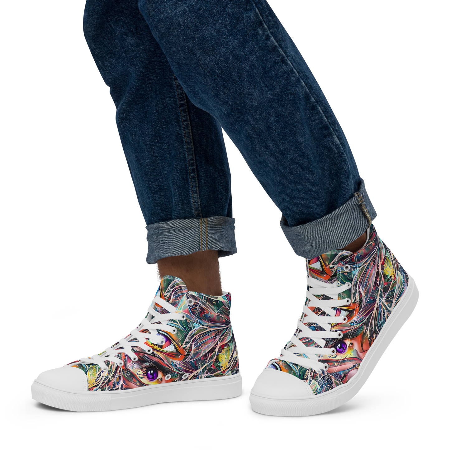 Men's High Top Canvas Shoes - Prismatic Reverie
