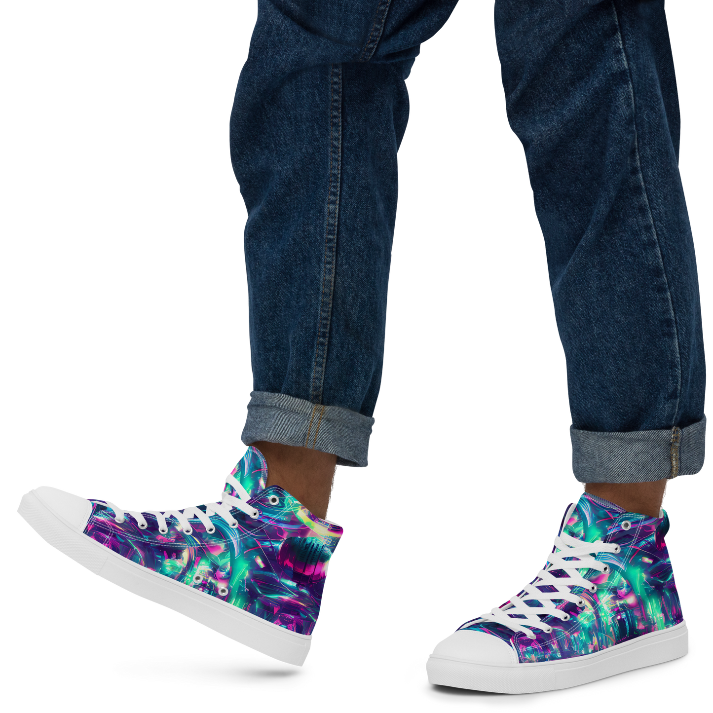 Men's High Top Canvas Shoes - Synthwave Surge