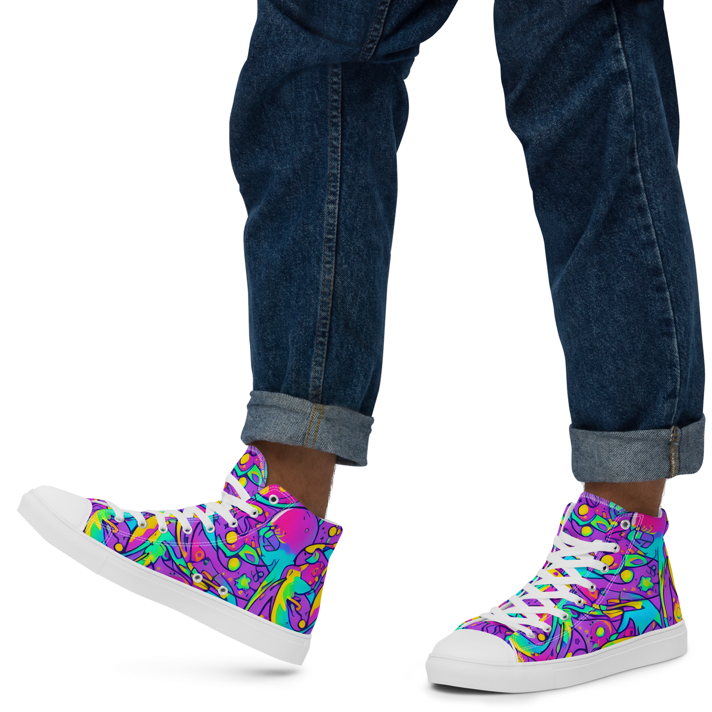 Men's High Top Canvas Shoes - Neon Galaxy Whirl