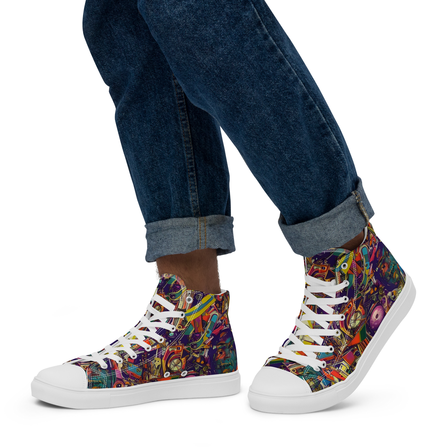 Men's High Top Canvas Shoes - Cosmic Collage