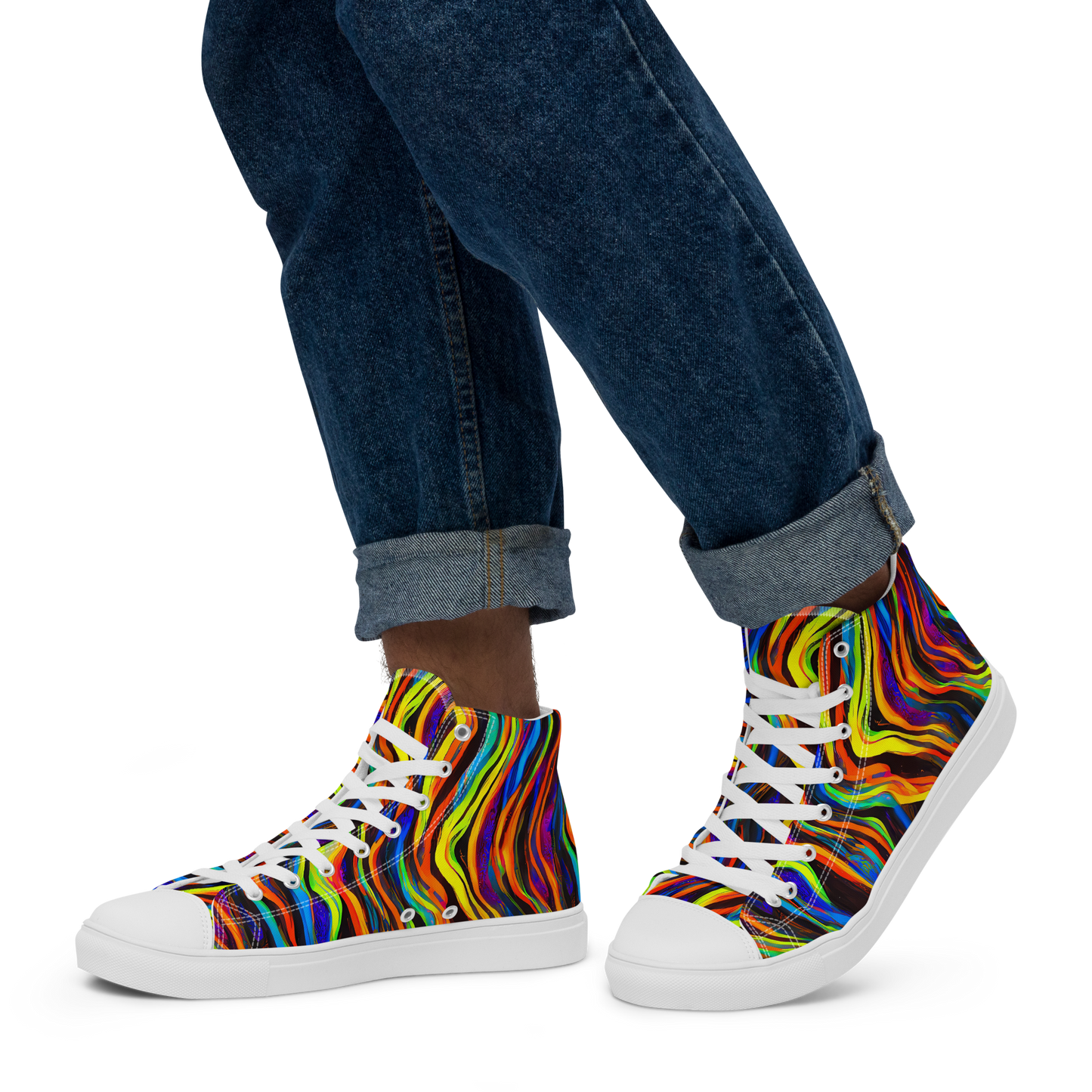 Men's High Top Canvas Shoes - Celestial Waves