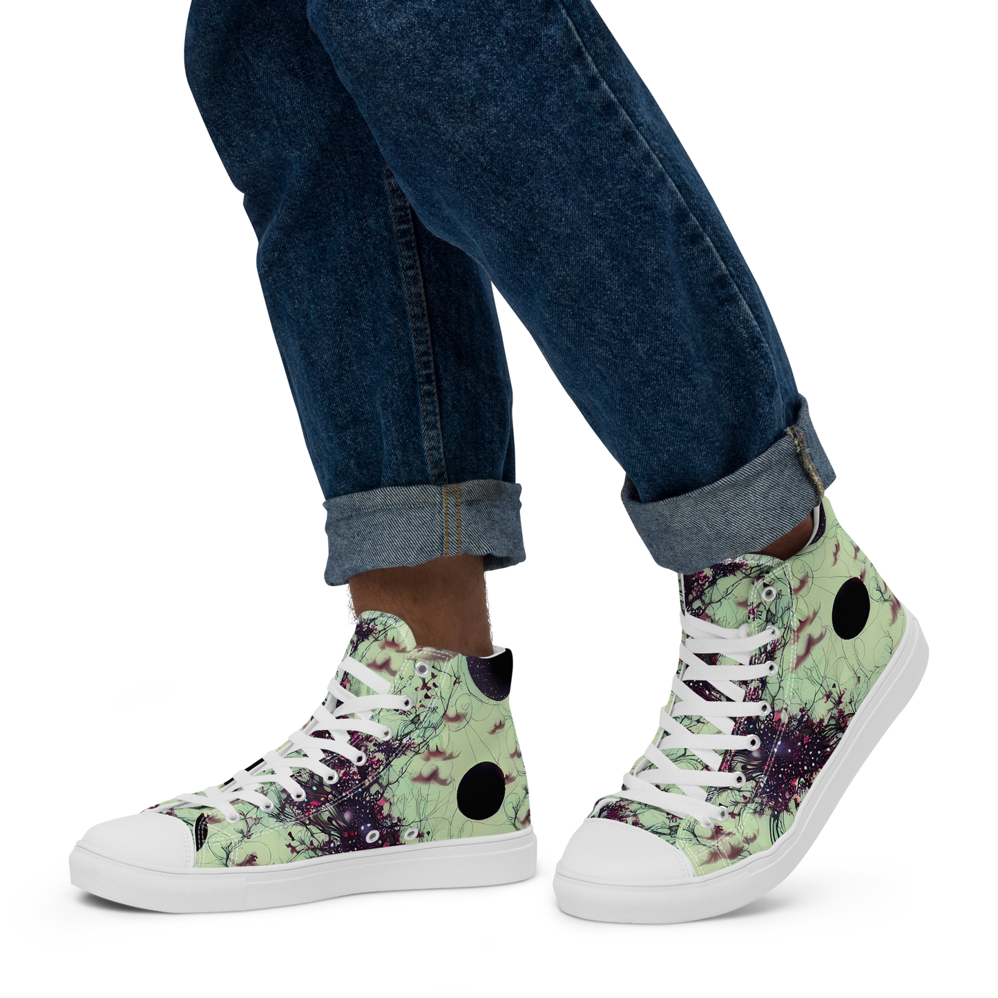 Men's High Top Canvas Shoes - Celestial Bloom