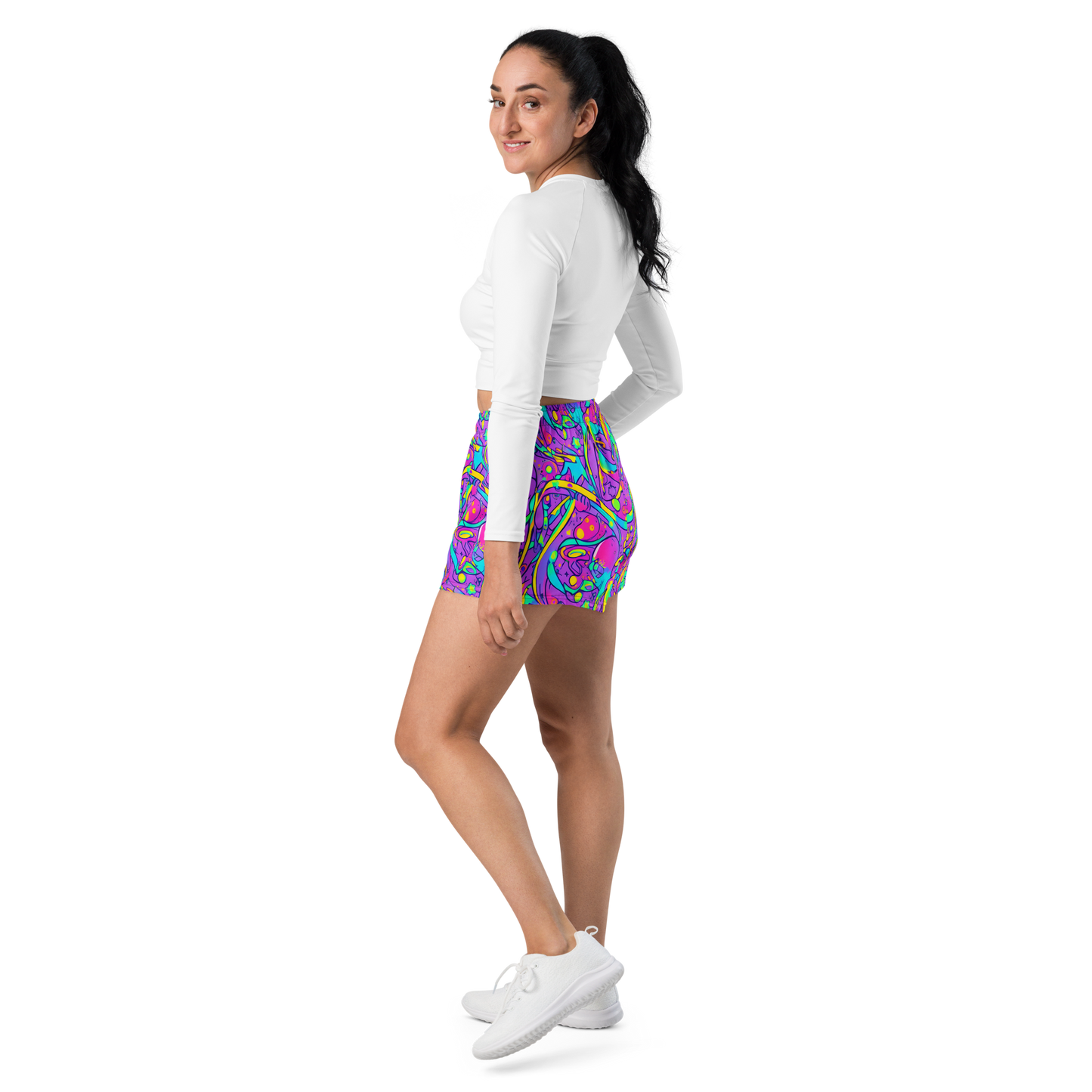 Women’s Athletic Shorts - Neon Galaxy Whirl