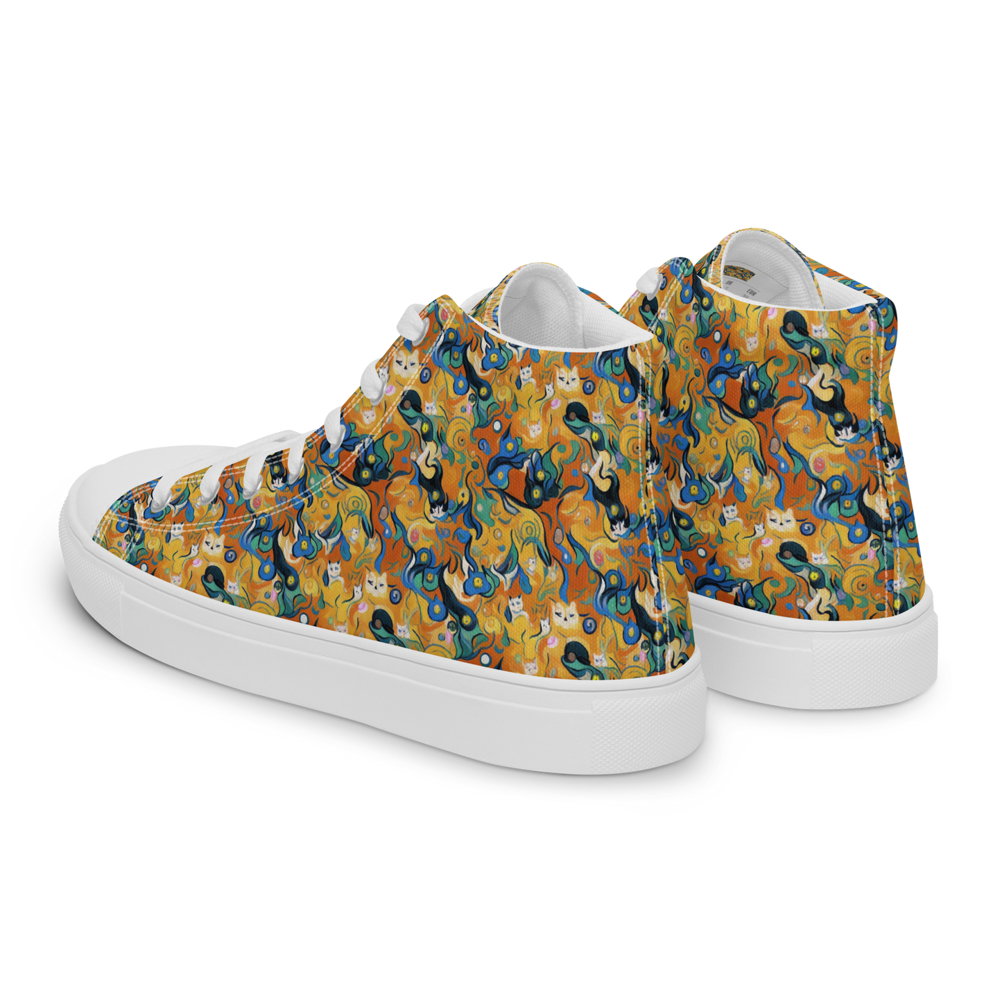 Men's High Top Canvas Shoes - Whimsical Feline Dance