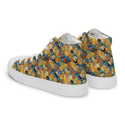 Men's High Top Canvas Shoes - Whimsical Feline Dance