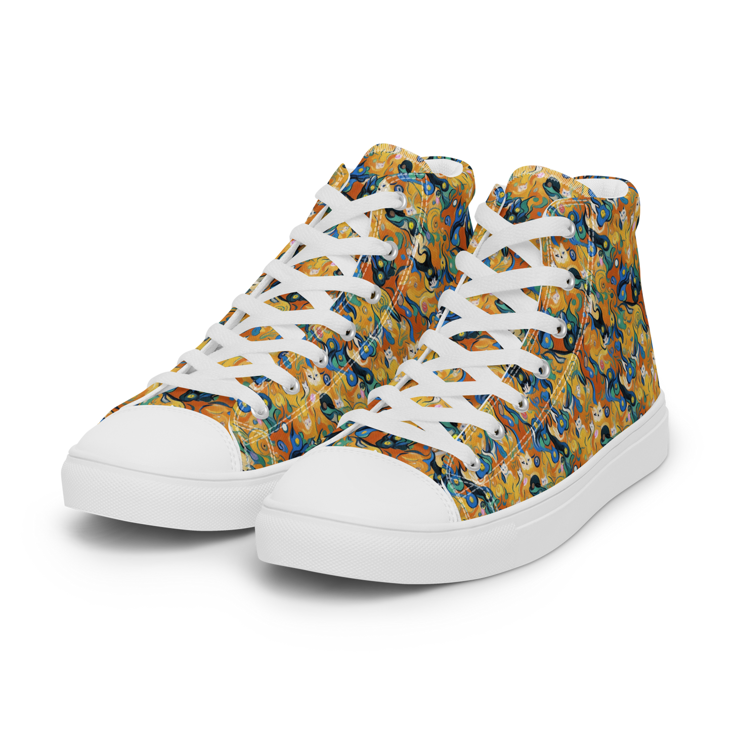 Men's High Top Canvas Shoes - Whimsical Feline Dance