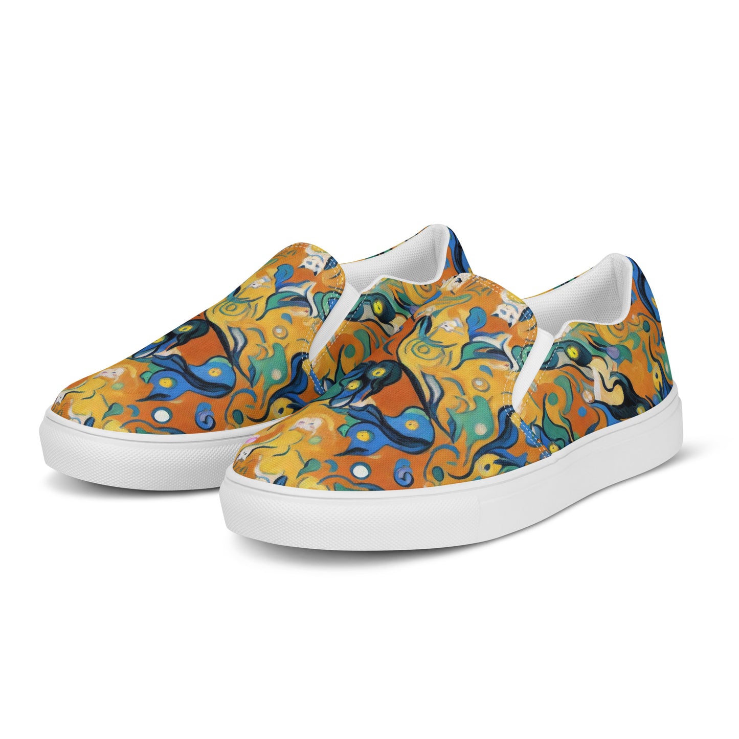 Men's Slip-On Canvas Shoes - Whimsical Feline Dance