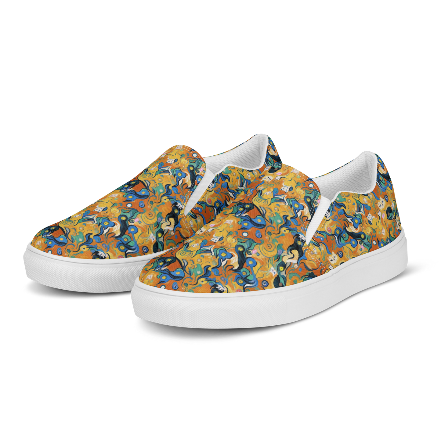 Men's Slip-On Canvas Shoes - Whimsical Feline Dance