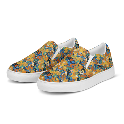 Men's Slip-On Canvas Shoes - Whimsical Feline Dance