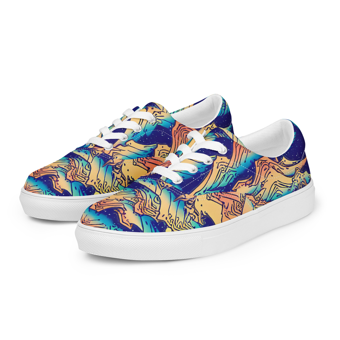 Women's Lace-Up Canvas Shoes - Mystical Mountain Mirage