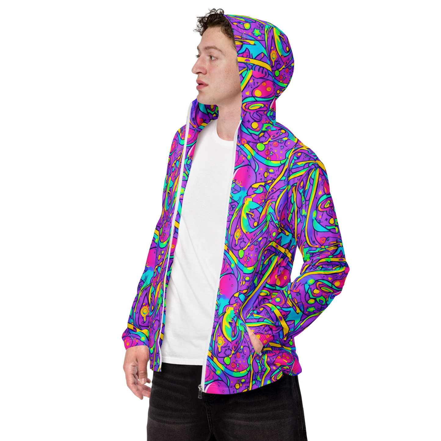 Men's Windbreaker - Neon Galaxy Whirl