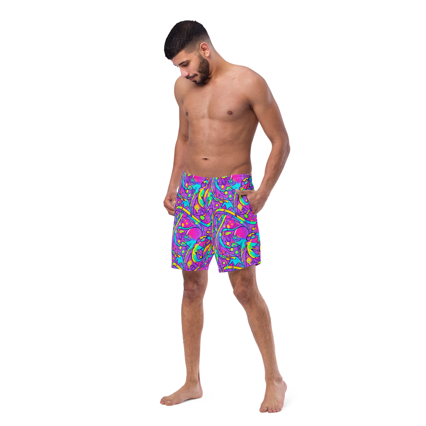 Swim Trunks - Neon Galaxy Whirl