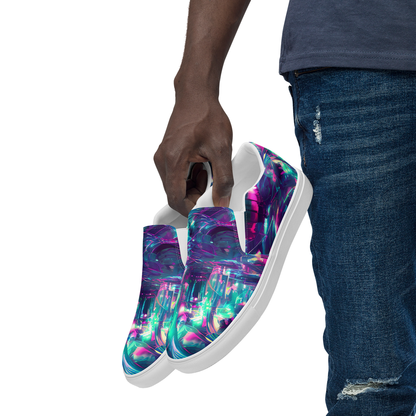 Men's Slip-On Canvas Shoes - Synthwave Surge