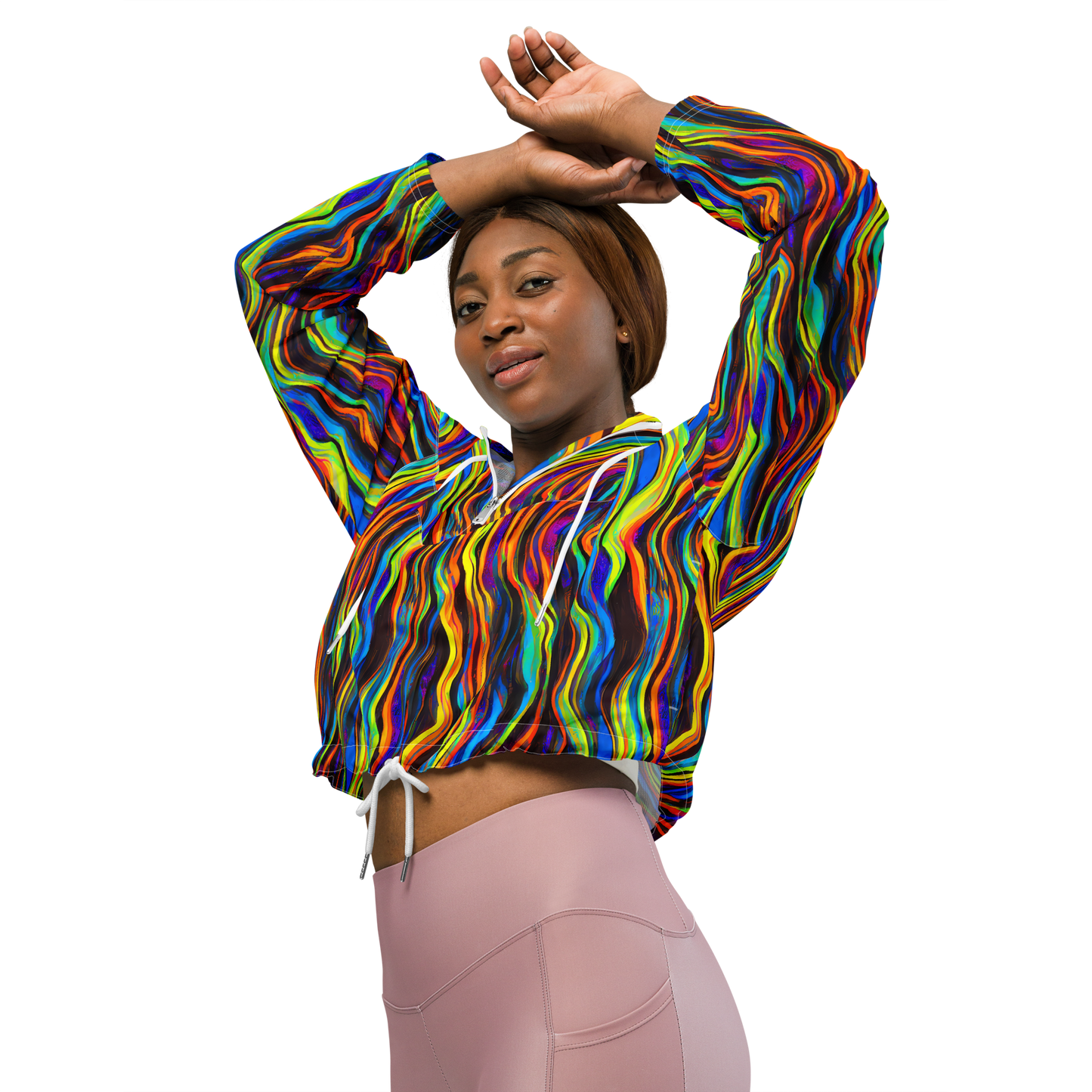 Women's Cropped Windbreaker - Celestial Waves