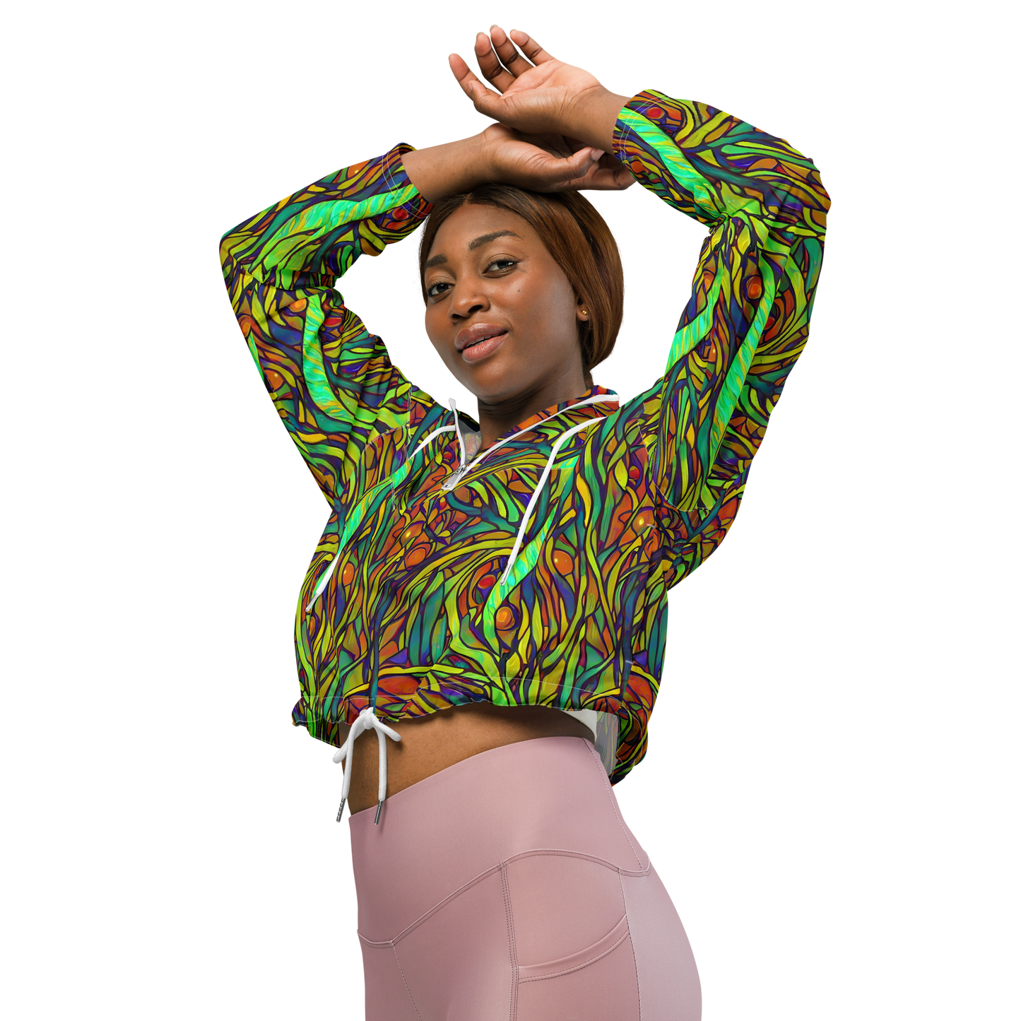 Women's Cropped Windbreaker - Cosmic Garden