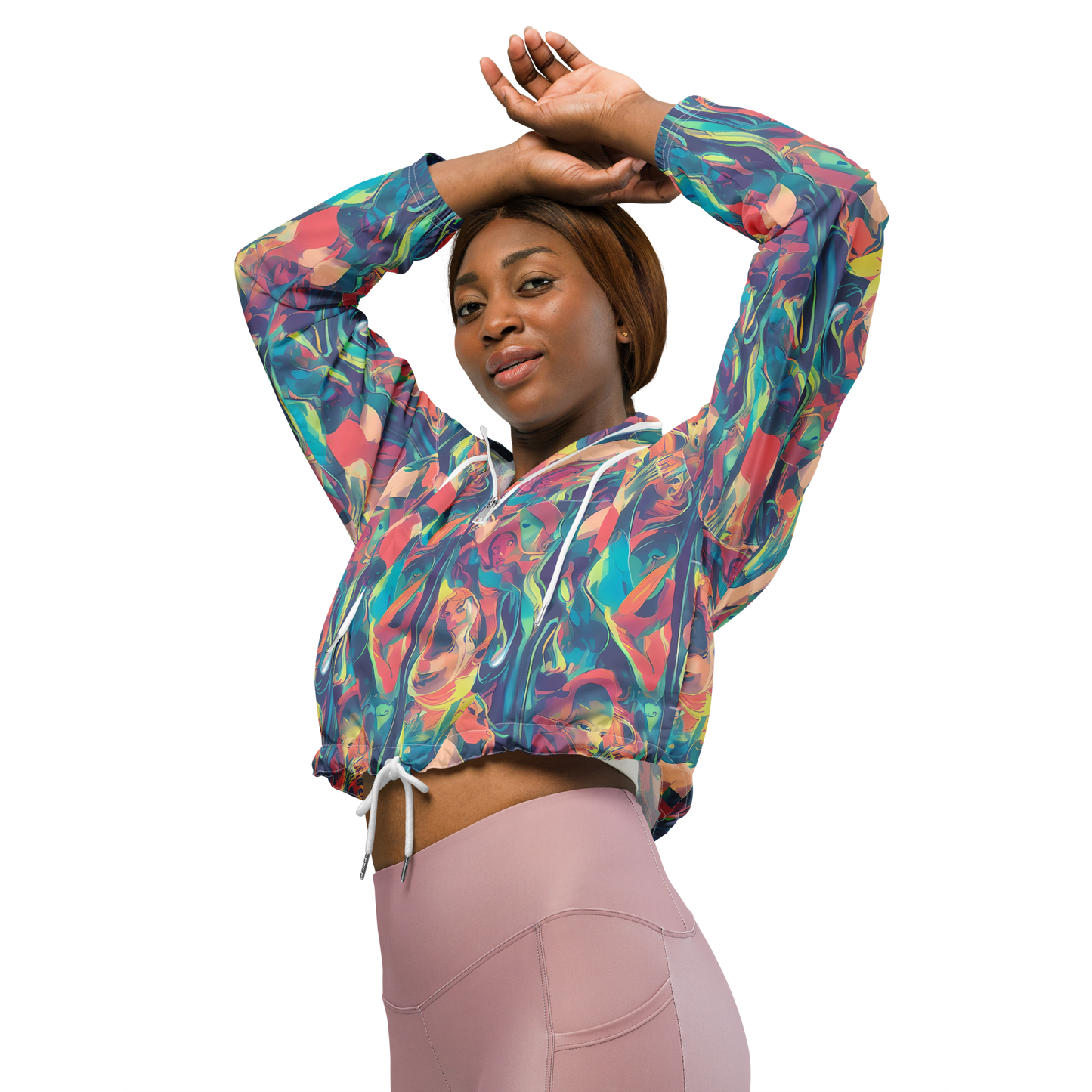 Women's Cropped Windbreaker - Neon Aurora