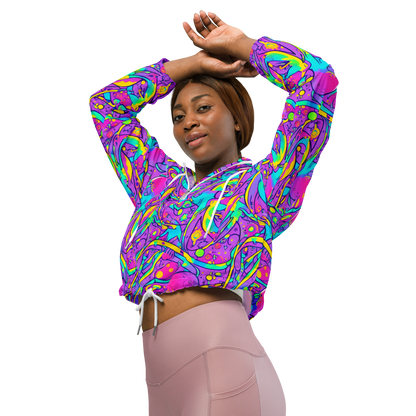 Women's Cropped Windbreaker - Neon Galaxy Whirl