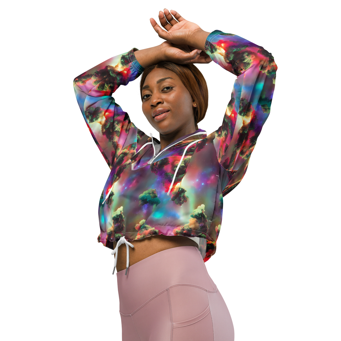 Women's Cropped Windbreaker - Nebula Dreams
