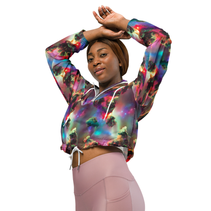 Women's Cropped Windbreaker - Nebula Dreams