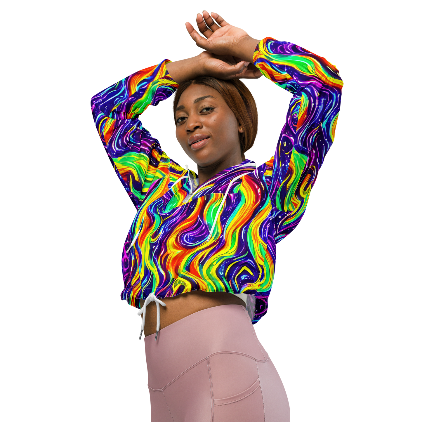 Women's Cropped Windbreaker - Galactic Flames