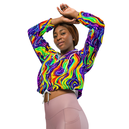 Women's Cropped Windbreaker - Galactic Flames