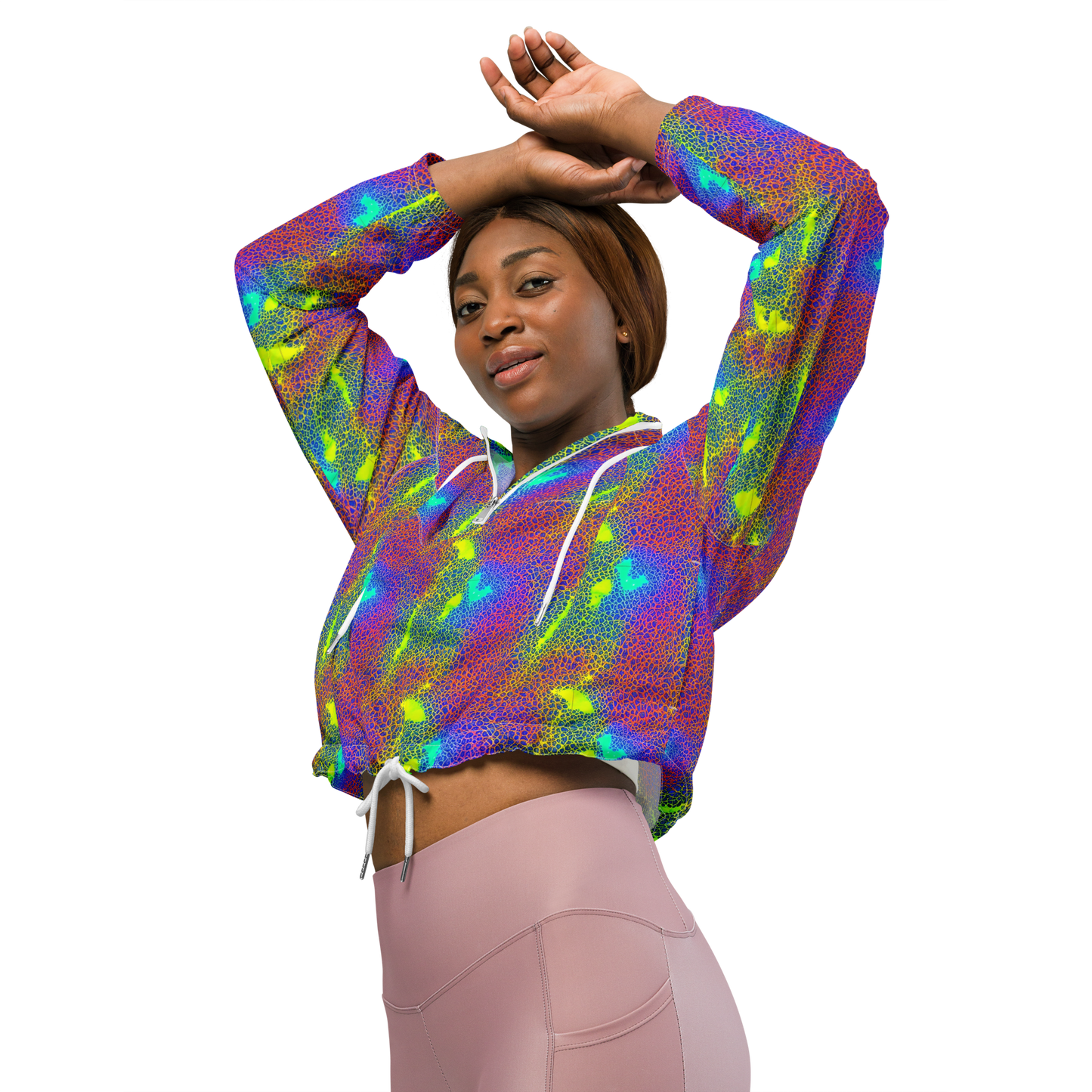 Women's Cropped Windbreaker - Prismatic Web