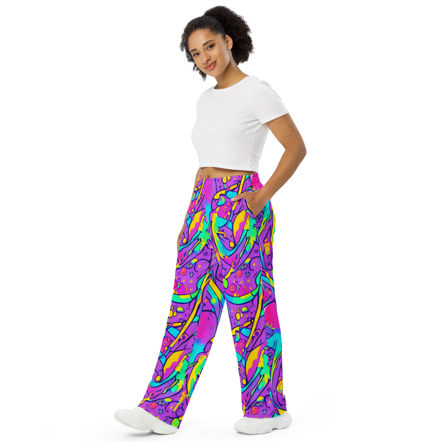 Wide-Leg Pants - Neon Galaxy Whirl