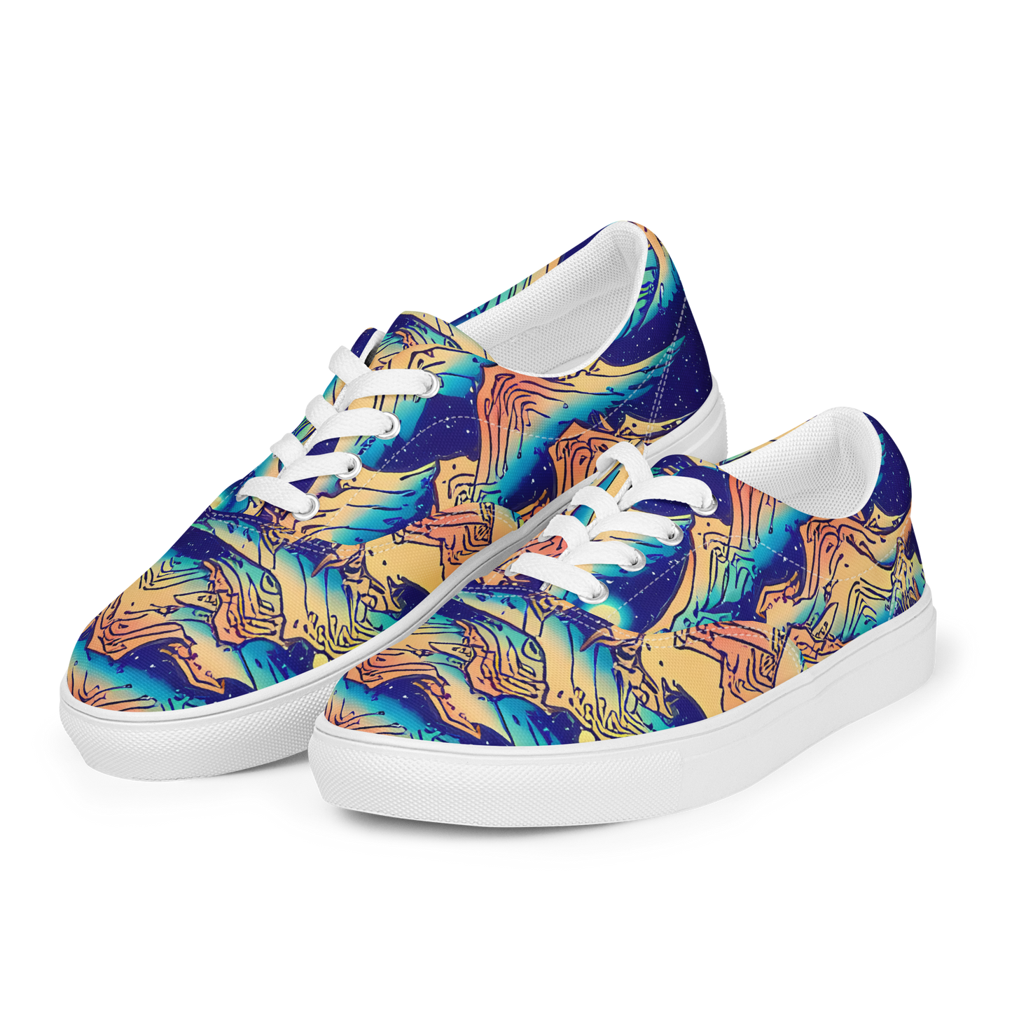 Men's Lace-Up Canvas Shoes - Mystical Mountain Mirage