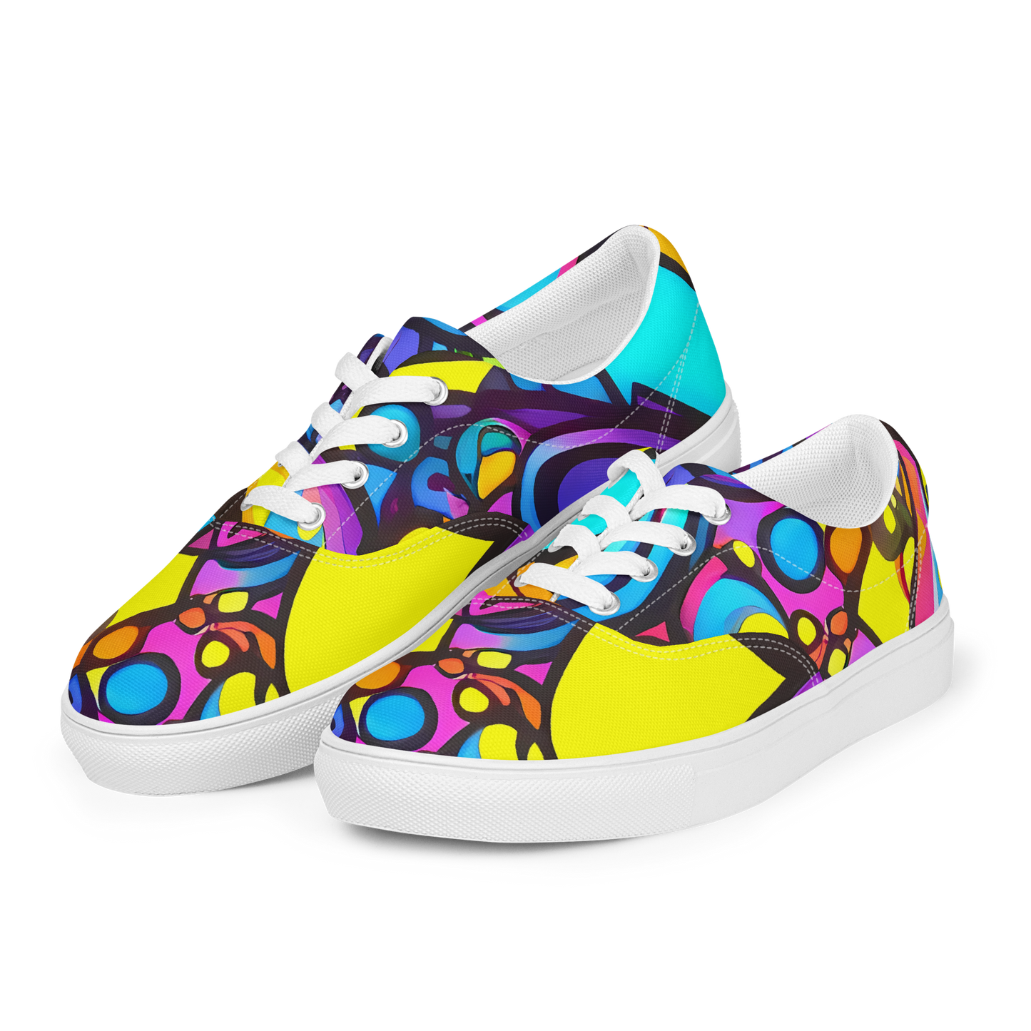 Women's Lace-Up Canvas Shoes - Kaleidoscopic Flow