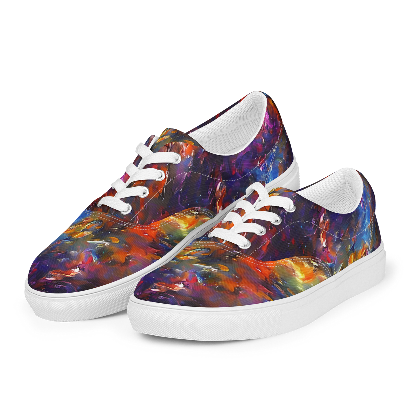Women's Lace-Up Canvas Shoes - Auroral Ripples