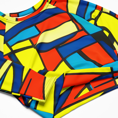Long Sleeve Crop Top - Neon Fractals