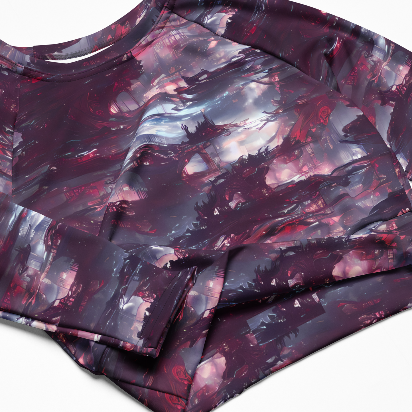 Long Sleeve Crop Top - Twilight Fortresses