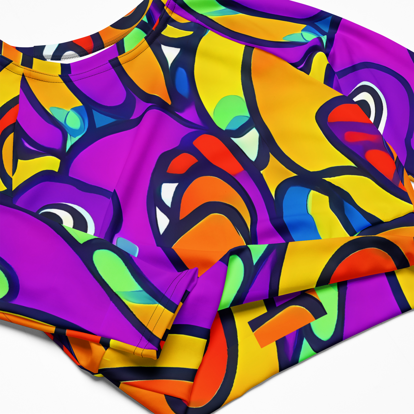 Long Sleeve Crop Top - Kaleido Fish