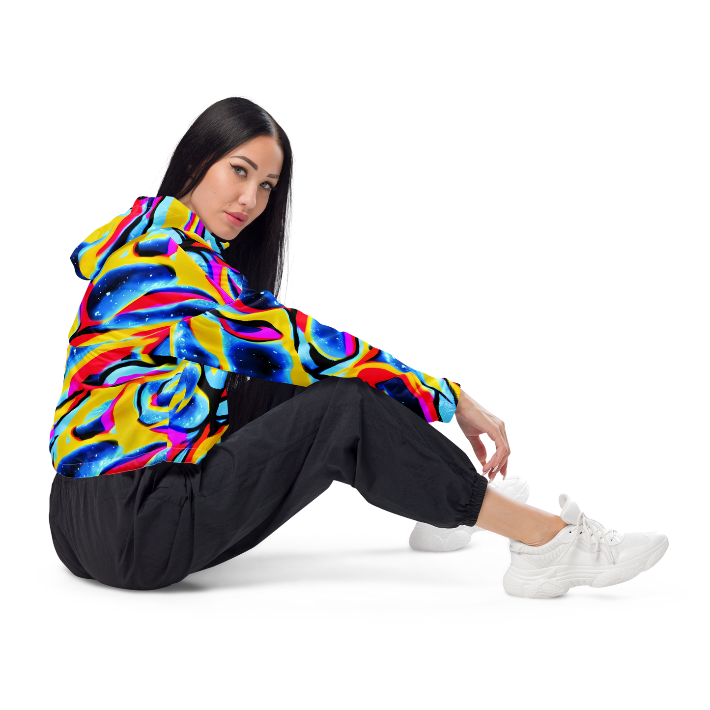 Women's Cropped Windbreaker - Electric Dreamscape