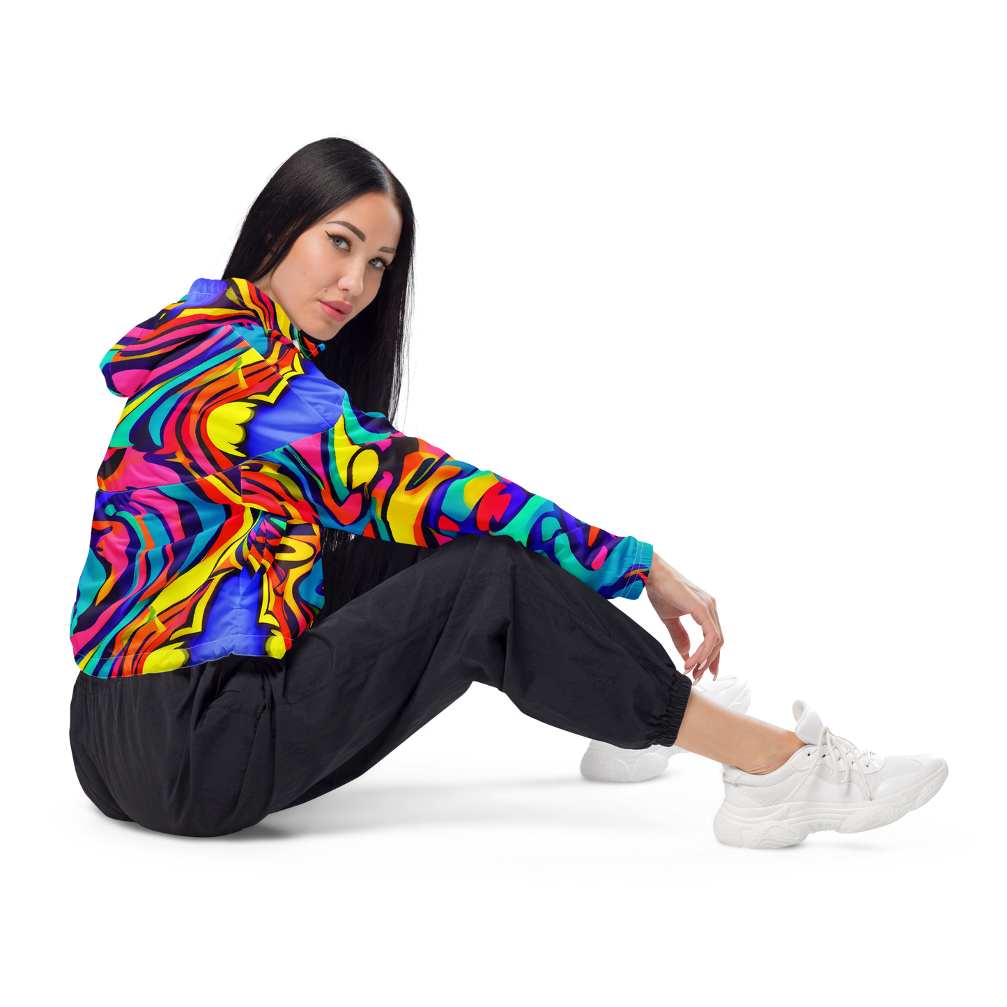 Women's Cropped Windbreaker - Electric Ecstasy