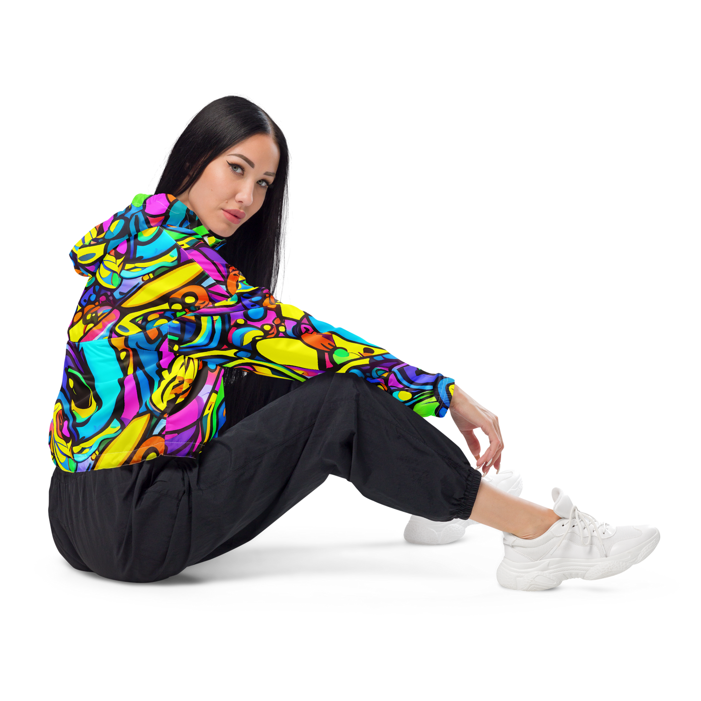 Women's Cropped Windbreaker - Kaleidoscopic Flow