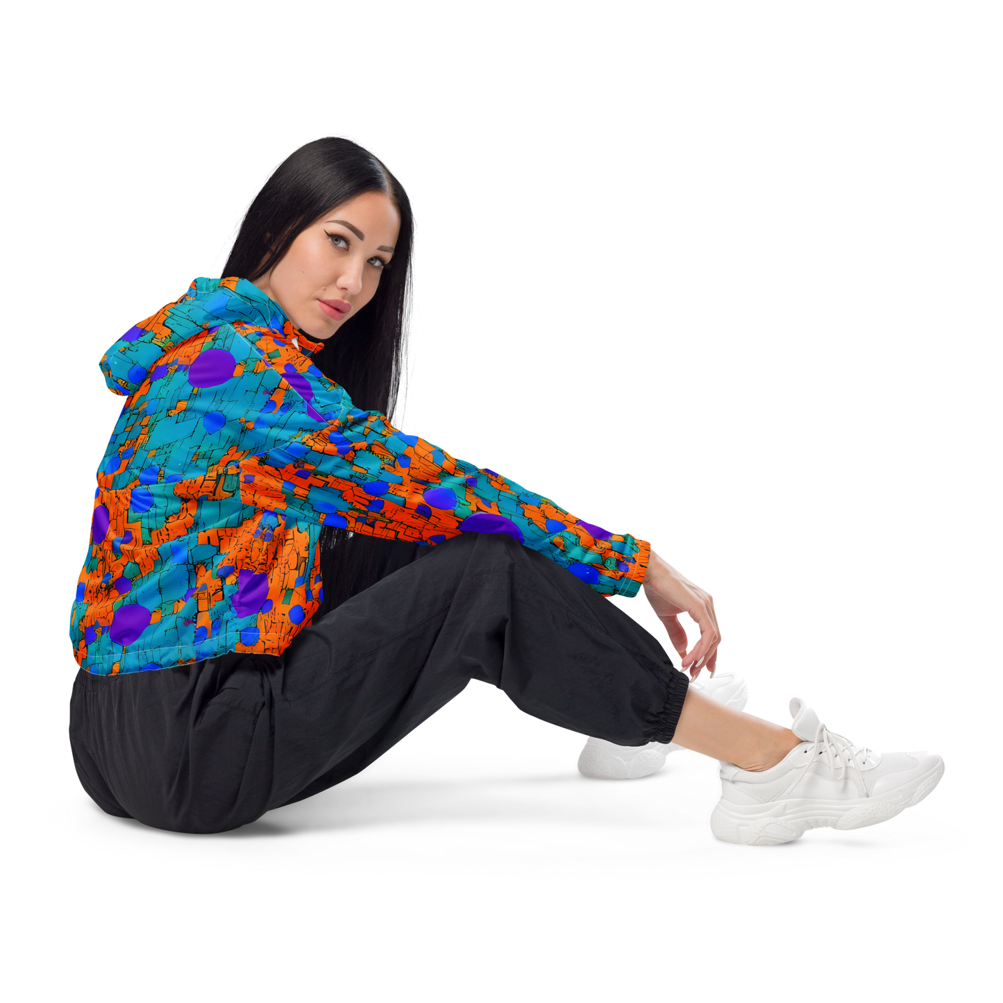 Women's Cropped Windbreaker - Intergalactic Rhythms