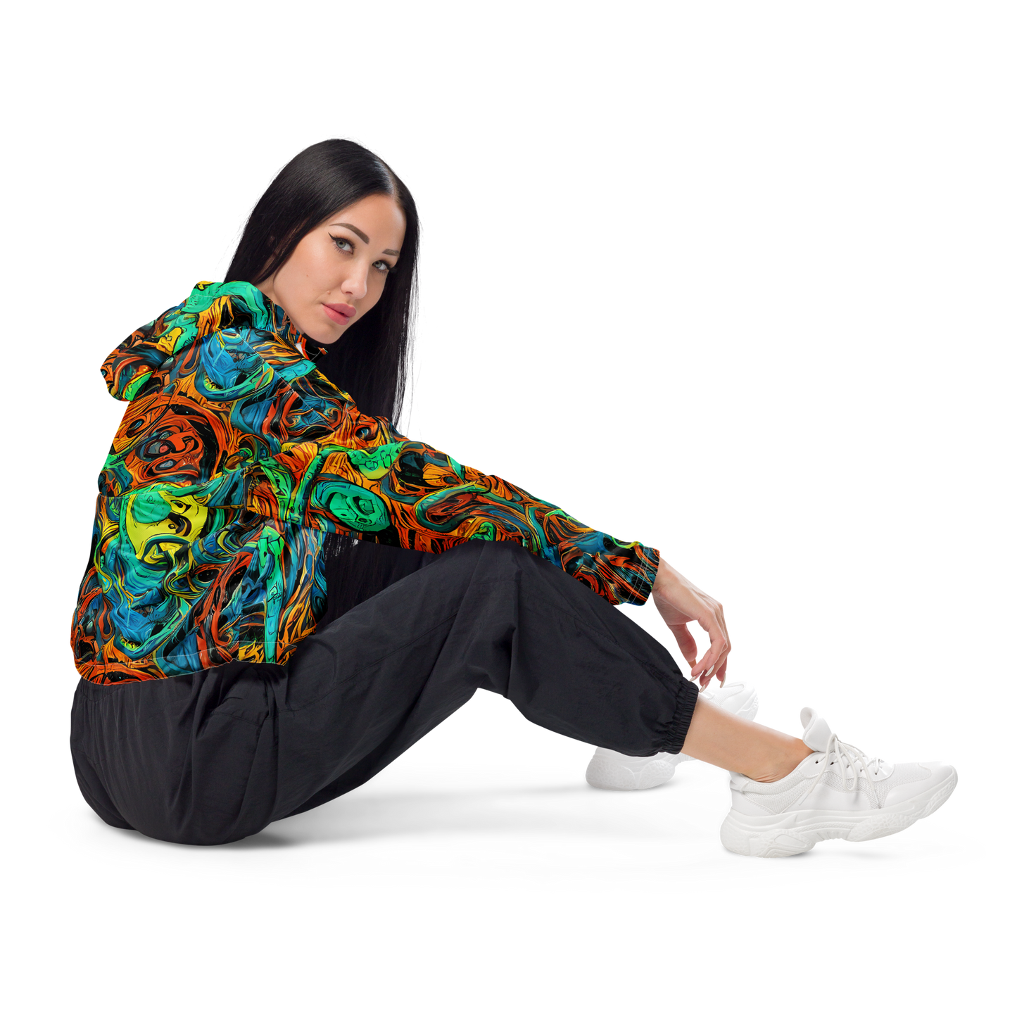 Women's Cropped Windbreaker - Flaming Mirage